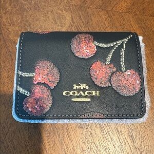 Coach Mini Crossbody Wallet on a chain  black cherry print black/red/gold sparkl